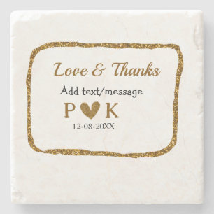 Liefde en dank toevoegen koppel naam gouden zwarte stenen onderzetter