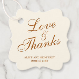 Liefde en Dank Trouwdag Elegant Ivoor Koper Bedankjes Labels
