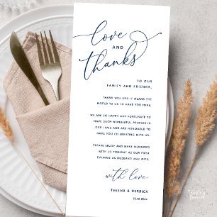 Liefde en Dank, Trouwdiner Dankkaart Programmakaart