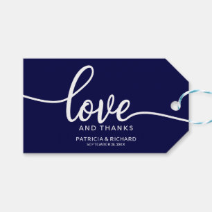 Liefde en Dank - Trouwgunstlabels Navy Blauw Cadeaulabel