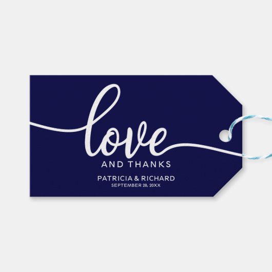 Liefde en Dank - Trouwgunstlabels Navy Blauw Cadeaulabel (Voorkant (Horizontaal))