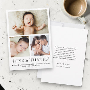 Liefde en Dank Typografie Baby Foto Geboorte Aankondiging