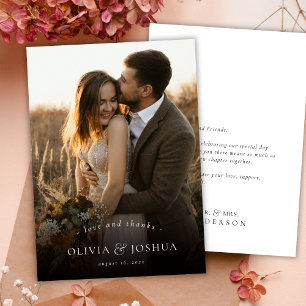 Liefde en Dank Typografie Elegante Foto Bruiloft Bedankkaart