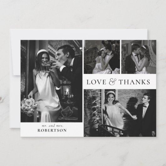 Liefde en Dank Typografie Foto Collage Bruiloft Bedankkaart (Voorkant)