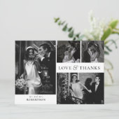 Liefde en Dank Typografie Foto Collage Bruiloft Bedankkaart (Staand voorkant)