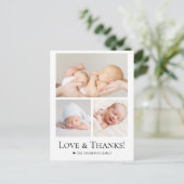 Liefde en Dank Typografie Foto Raster Baby Jongen Briefkaart (Staand voorkant)