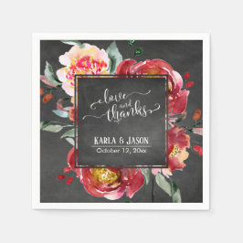 Liefde en Dank Typografie Rode Bloemen Schoolbord Servet