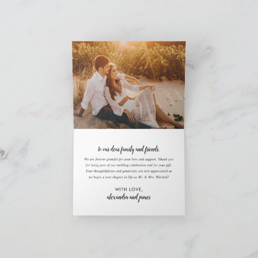 Liefde en Dank Wit Script Trouwfoto Bedankkaart (Binnen)