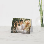 Liefde en Dank Wit Script Trouwfoto Bedankkaart (Voorkant)