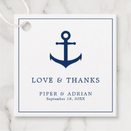 Liefde en Dank Zeevaart Navy Blauwe Anker Trouwdag Bedankjes Labels