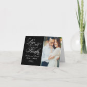 Liefde en Dank Zwart en Zilver Huwelijksfoto Bedankkaart (Voorkant)