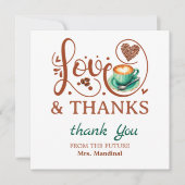 Liefde en Dankbaarheid Bruidsfeest Bruiloft Koffie Bedankkaart (Voorkant)