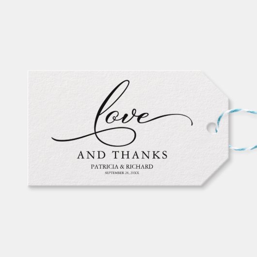Liefde en Dankbaarheid Elegante Script Trouwgunstl Cadeaulabel (Voorkant (Horizontaal))