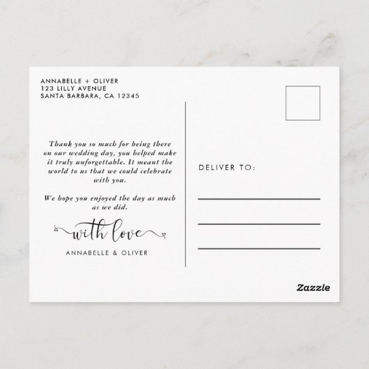 Liefde en dankbaarheid Foto bruiloft Dank u Briefkaart (Achterkant)