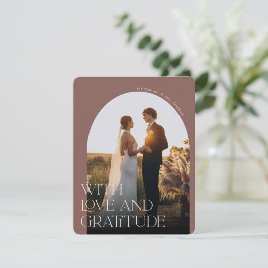 Liefde en dankbaarheid | Fotobruiloft op Arch Bedankkaart (Staand voorkant)