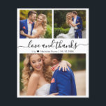Liefde en Dankbaarheid Huwelijksfoto Met Dank Flyer<br><div class="desc">Budget, Minimalistisch, Elegant, Modern "liefde en dank" Script Foto Collage Huwelijk Bedankt gepersonaliseerde betaalbare low budget flyer. Stijlvolle huwelijksdankjewel-papier sjabloon met drie foto's aan de voorkant en één foto aan de achterkant. Met de tekst "Liefde en dank" in een kronkelende handgeschreven typografie met zwart staartlettertype op witte achtergrond. Aan de...</div>
