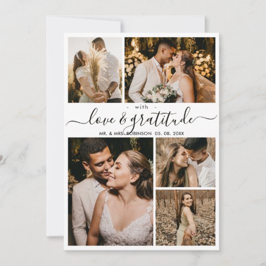 Liefde en dankbaarheid Script 5 Fotocollage Weddin Bedankkaart (Voorkant)