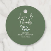 Liefde en Dankbaarheid Script Eucalyptus Bruidsdou Bedankjes Labels (Achterkant)