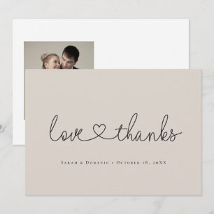 Liefde en dankbaarheid script hart trouwfoto bedankkaart