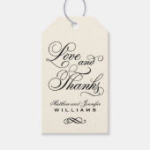 Liefde en Dankbaarheid Zwart Ivoor Monogram Trouwf Cadeaulabel (Voorkant)