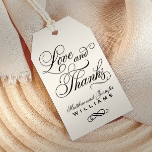 Liefde en Dankbaarheid Zwart Ivoor Monogram Trouwf Cadeaulabel