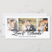 Liefde en dankbaarheid Zwarte Script 3-foto Bedankkaart (Voorkant)