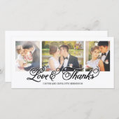 Liefde en dankbaarheid Zwarte Script 3-foto Bedankkaart (Voorkant / Achterkant)