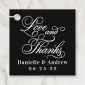 Liefde en Dankbaarheid Zwarte Script Monogram Huwe Bedankjes Labels (Voorkant)