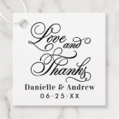 Liefde en Dankbaarheid Zwarte Script Monogram Huwe Bedankjes Labels (Voorkant)