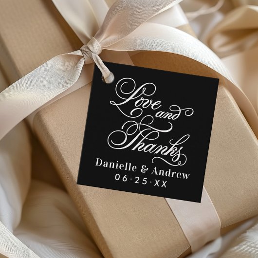 Liefde en Dankbaarheid Zwarte Script Monogram Huwe Bedankjes Labels