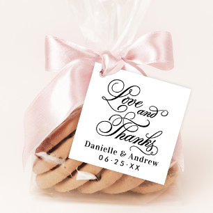Liefde en Dankbaarheid Zwarte Script Monogram Huwe Bedankjes Labels