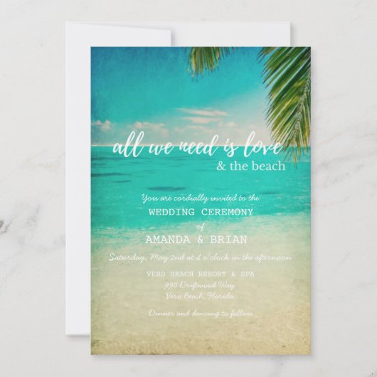 Liefde en de Beach bruiloft uitnodiging (Voorkant)