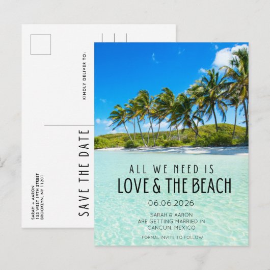 Liefde en de Beach Destination Wedding Save Date Aankondigingskaart (Voorkant / Achterkant)