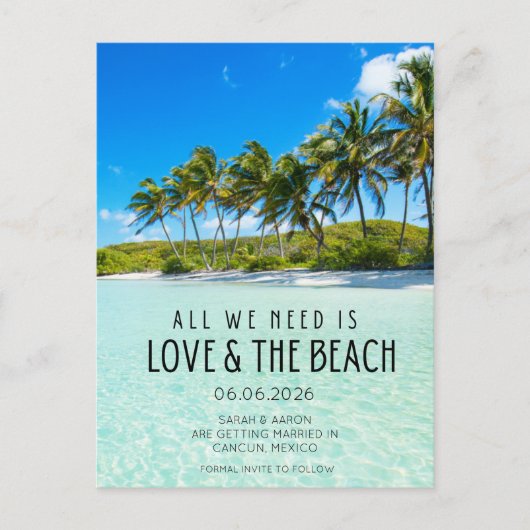 Liefde en de Beach Destination Wedding Save Date Aankondigingskaart (Voorkant)