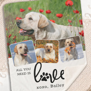 LIEFDE en een HOND Custom 4 Pet Photo Collage Sherpa Deken