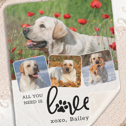 LIEFDE en een HOND Custom 4 Pet Photo Collage Sherpa Deken