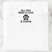 Liefde en een staffie ronde sticker (Tas)