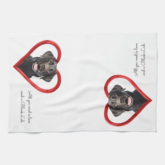 Liefde en een zwart lab theedoek (Horizontaal)