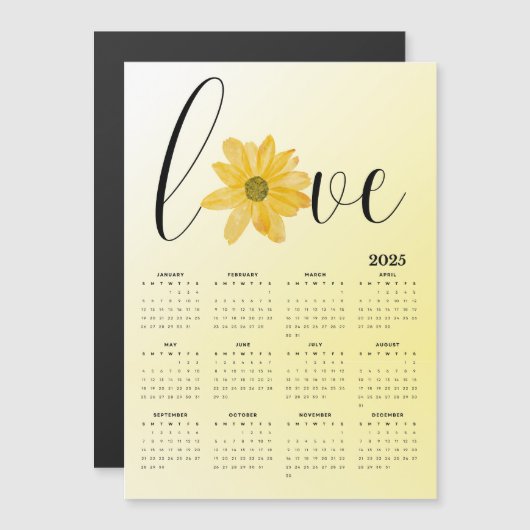 Liefde en gele bloemen 2025 Magnetische kalender (Voorkant / Achterkant)