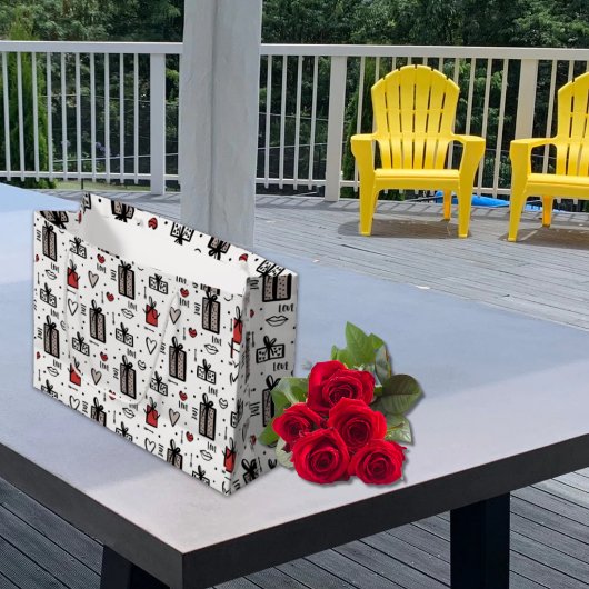 Liefde en Geschenken Valentijnsdag Hand Getrokken Groot Cadeauzakje