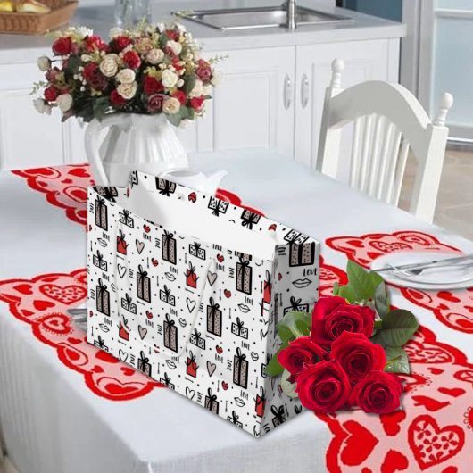 Liefde en Geschenken Valentijnsdag Hand Getrokken  Groot Cadeauzakje