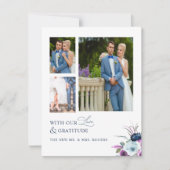 Liefde en Gratitude Foto, Paarse en blauwe bruilof Bedankkaart (Voorkant)
