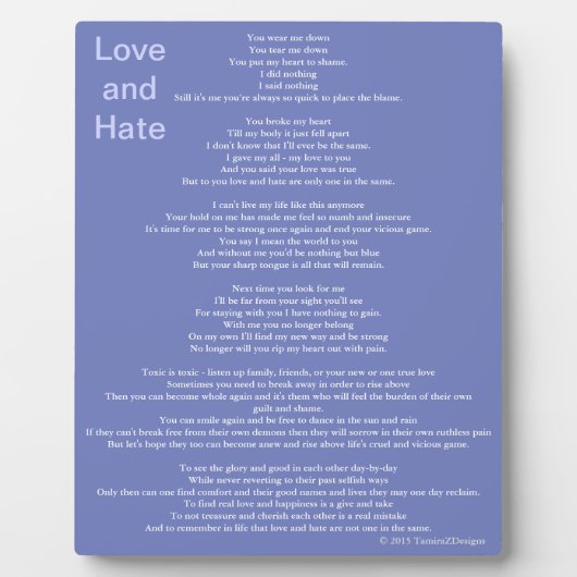 Liefde en haat gedicht fotoplaat (Voorkant)