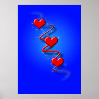 Liefde en hart op blauw poster