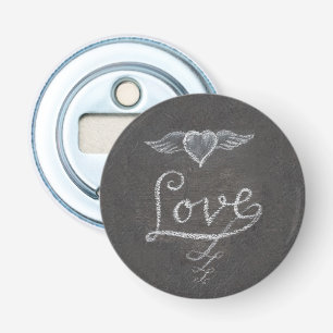 Liefde en Hart op krijtbord Button Flesopener