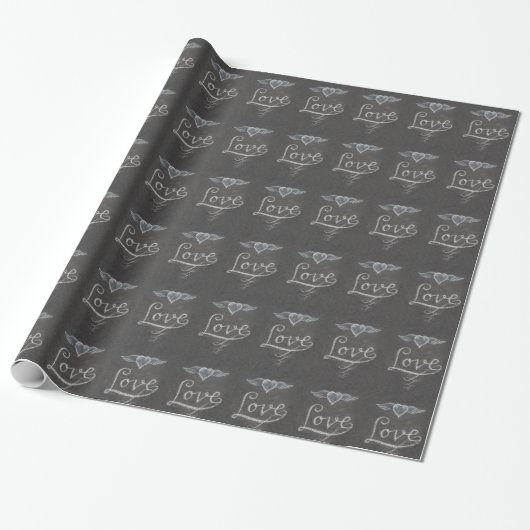 Liefde en hart op krijtbord cadeaupapier (Uitgerold)