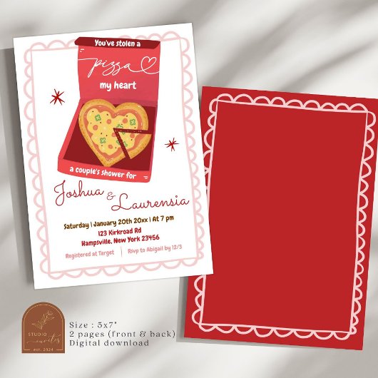 Liefde en Hart Pizza Paar Vrijgezellenfeest Kaart