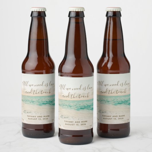 Liefde en het Beach Coastal Wedding Bier Etiket (Flessen)