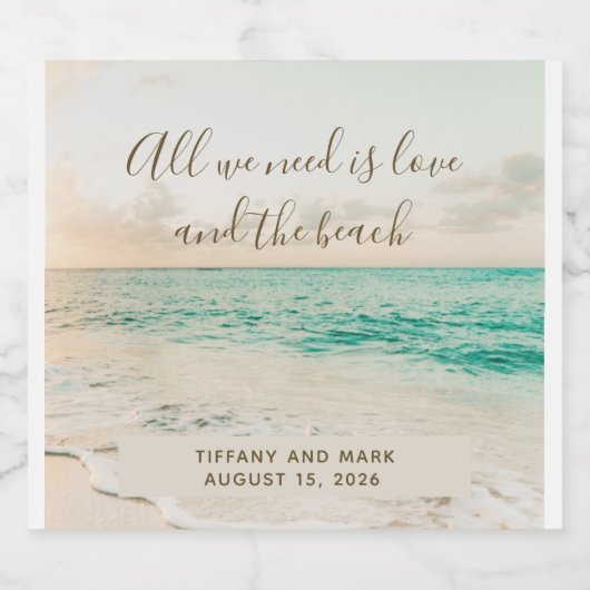 Liefde en het Beach Coastal Wedding Bier Etiket (Enkel label)