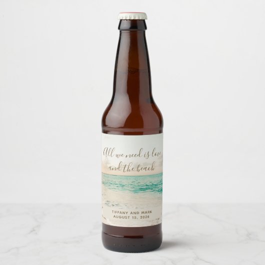 Liefde en het Beach Coastal Wedding Bier Etiket (Voorkant)
